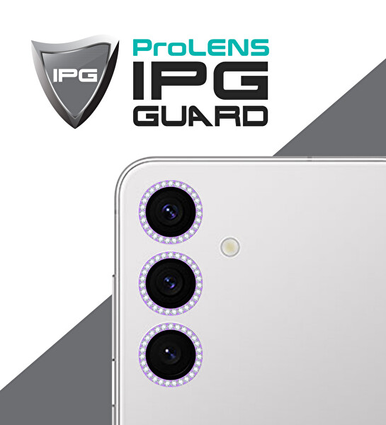 IPG Samsung Galaxy S25 Plus Kamera Lens Koruyucu Alüminyum Taşlı Çerçeveli Kırılmaz Cam Mor
