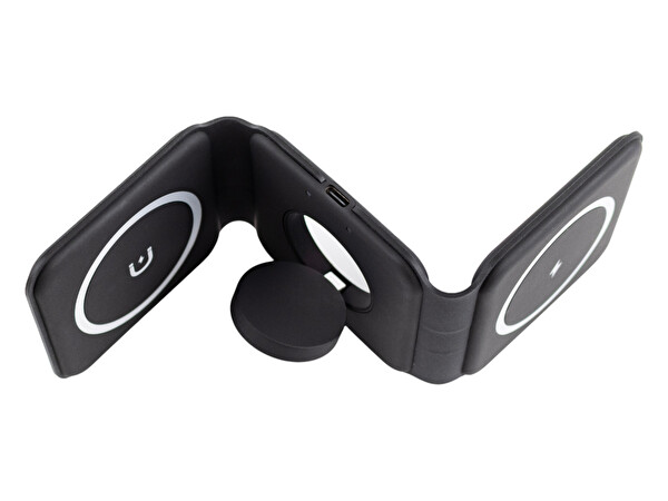 4Berry W07B iPhone - AirPods - Apple Watch Uyumlu 3in1 Siyah Manyetik Kablosuz Şarj Standı
