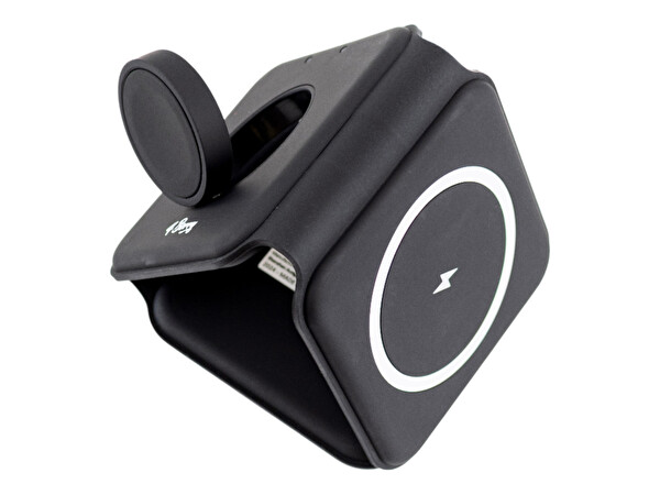 4Berry W07B iPhone - AirPods - Apple Watch Uyumlu 3in1 Siyah Manyetik Kablosuz Şarj Standı