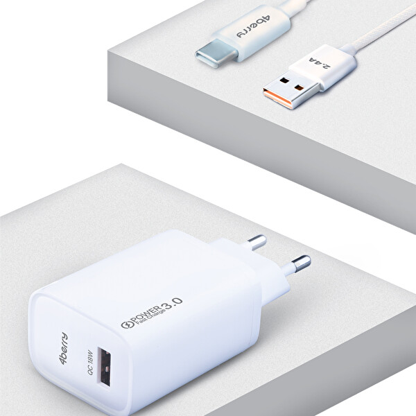 4Berry AC18 Eco Bundle 18W Hızlı Şarj Adaptörü - USB-A To Type-C Kablo