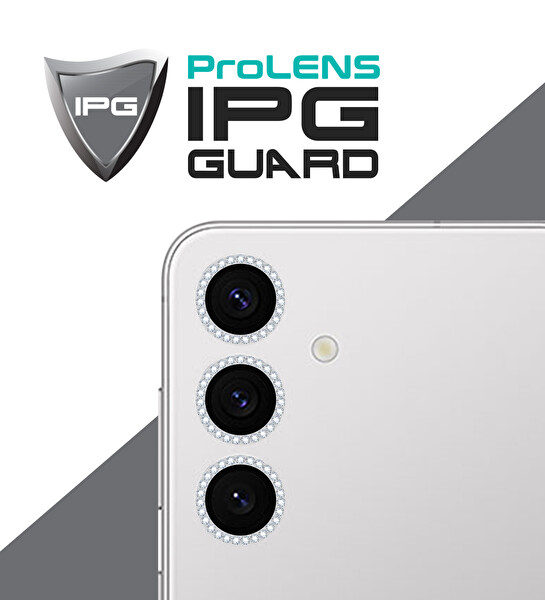 IPG Samsung Galaxy S25 Plus Kamera Lens Koruyucu Alüminyum Taşlı Çerçeveli Kırılmaz Cam Gümüş