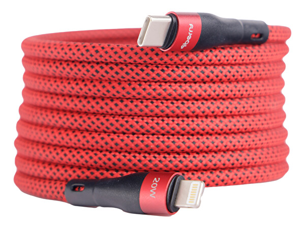 4Berry BMLC-03 Type-C - Lightning 3 A Manyetik 2 M Kırmızı Hızlı Şarj Kablosu