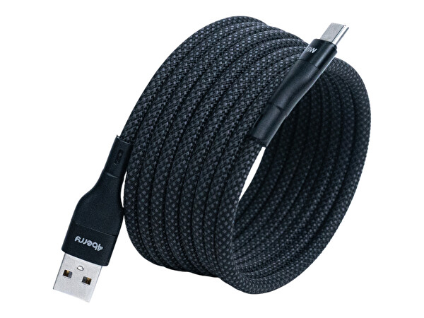 4Berry KS-AC01 USB-C-USB-A Manyetik 1 M Siyah Süper Hızlı Şarj Kablosu