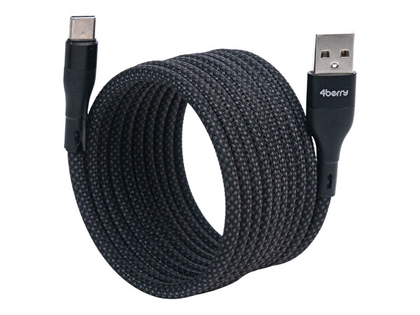 4Berry KS-AC01 USB-C-USB-A Manyetik 1 M Siyah Süper Hızlı Şarj Kablosu