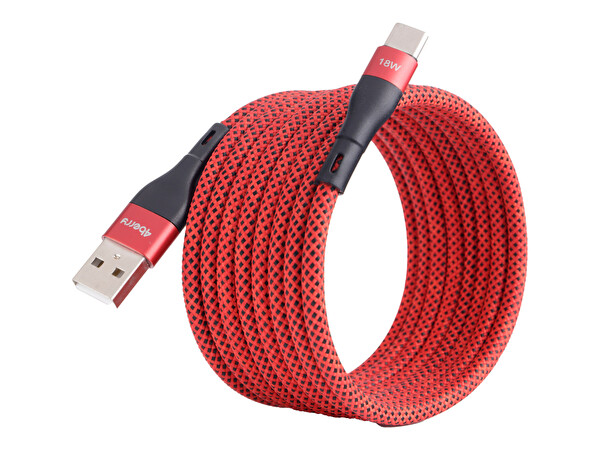 4Berry BMUC-02 USB-A-C Manyetik 1.5 M Kırmızı Süper Hızlı Şarj Kablosu