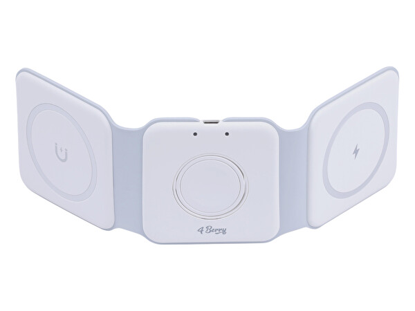 4Berry W07B 3in1 Manyetik iPhone-AirPods-Apple Watch Uyumlu Beyaz Kablosuz Şarj Standı