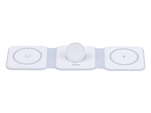 4Berry W07B 3in1 Manyetik iPhone-AirPods-Apple Watch Uyumlu Beyaz Kablosuz Şarj Standı