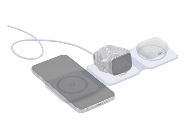4Berry W07B 3in1 Manyetik iPhone-AirPods-Apple Watch Uyumlu Beyaz Kablosuz Şarj Standı