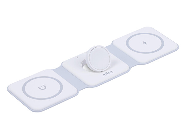 4Berry W07B 3in1 Manyetik iPhone-AirPods-Apple Watch Uyumlu Beyaz Kablosuz Şarj Standı