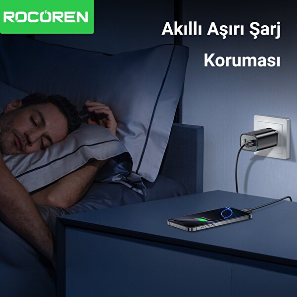 Rocoren 70W GaN 3 Portlu Type-C ve USB-A Hızlı Şarj Aleti