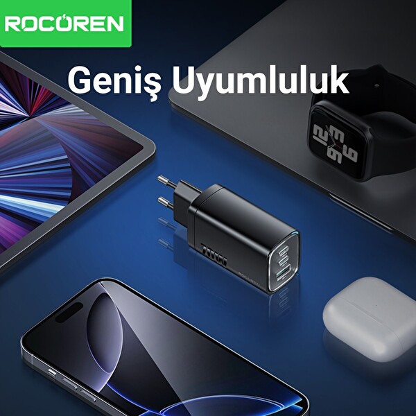 Rocoren 70W GaN 3 Portlu Type-C ve USB-A Hızlı Şarj Aleti