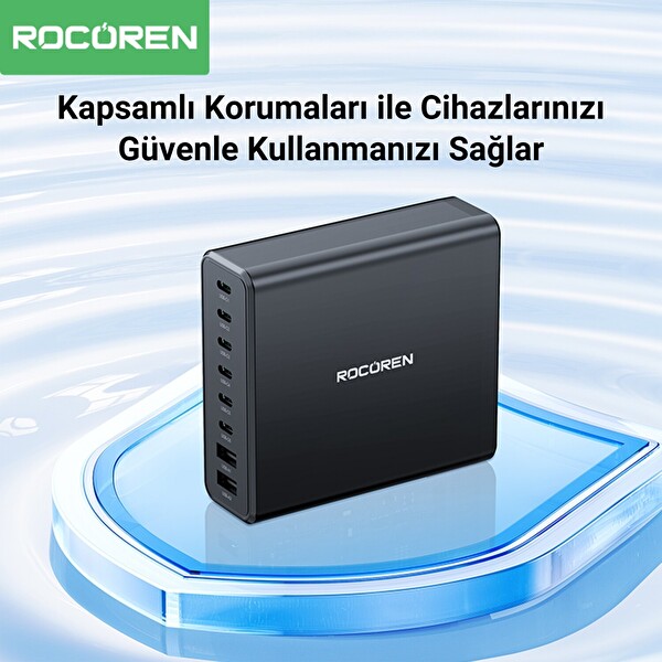 Rocoren 200W GaN 8 Portlu 6 x Type-C 2 x USB-A Şarj Cihazı