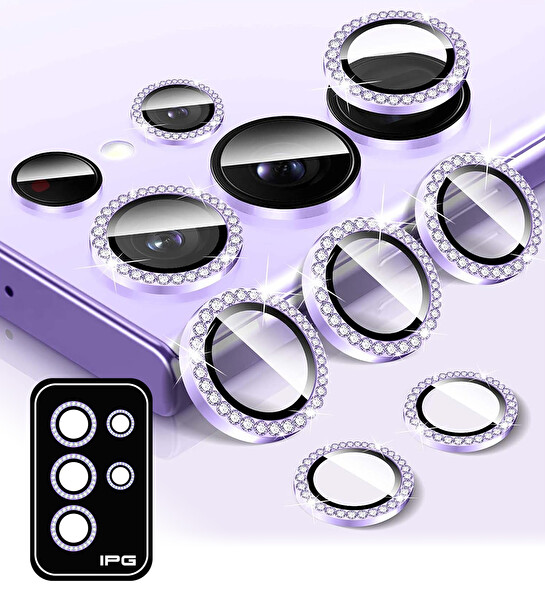 IPG ProLENS Samsung Galaxy S24 Ultra Kamera Lens Koruyucu Alüminyum Taşlı Çerçeveli Kırılmaz Cam Mor