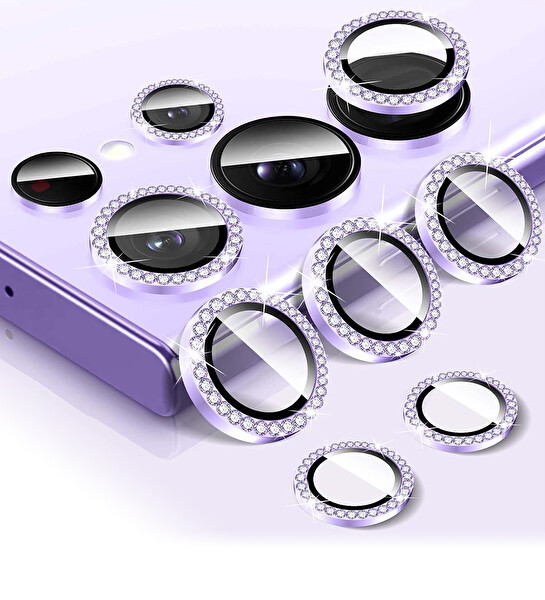 IPG ProLENS Samsung Galaxy S24 Ultra Kamera Lens Koruyucu Alüminyum Taşlı Çerçeveli Kırılmaz Cam Mor