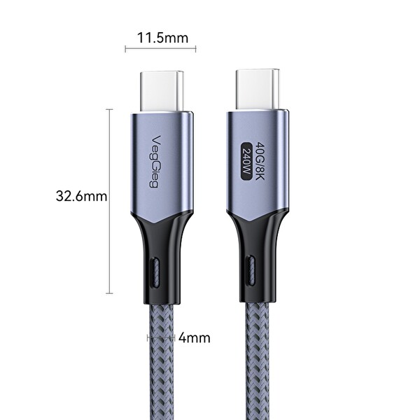 VegGieg USB 4.0 240W PDE-Mark Çipli Thunderbolt 4 Uyumlu Type-C to Type-C Görüntü Hızlı Şarj ve Data Aktarım Kablo