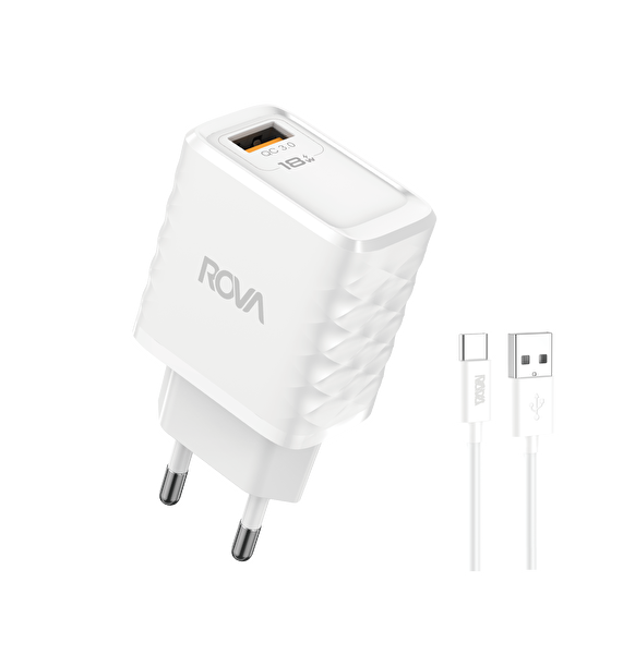 Rova SB113T A Giriş A-T 1M 18W iPhone Kablolu Şarj Başlığı Beyaz