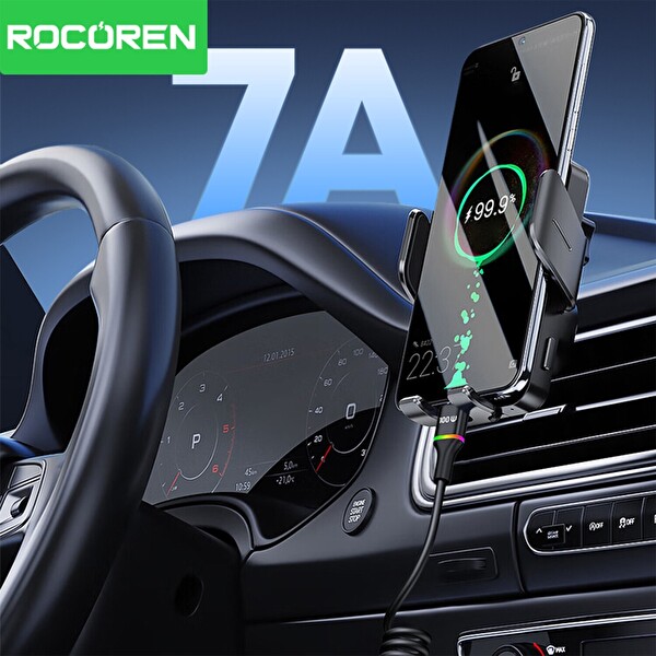 Rocoren 100W 7A Spiral RGB LED Işıklı Spiral Type-C 1.6 Metre Hızlı Şarj ve Data Kablosu