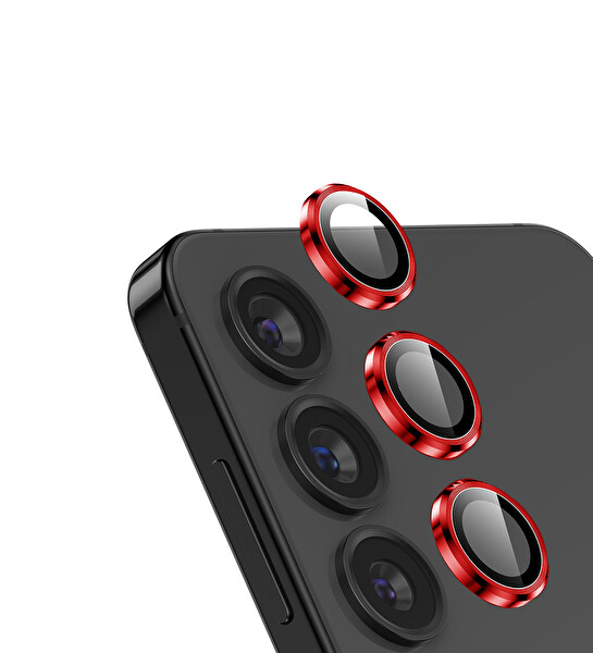 IPG ProLENS Samsung Galaxy S25 /S24 Plus Kamera Lens Koruyucu Alüminyum CD Çerçeveli Kırılmaz Cam Kırmızı