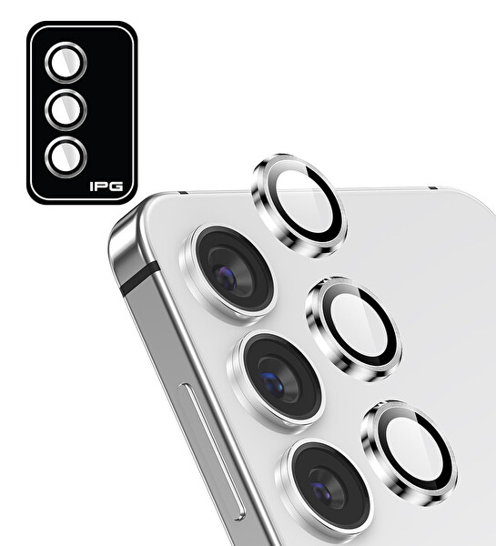 IPG ProLENS Samsung Galaxy S24 Kamera Lens Koruyucu Alüminyum CD Çerçeveli Kırılmaz Cam Gümüş
