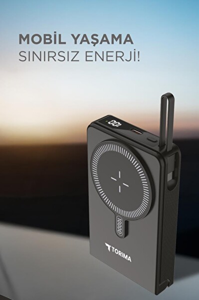 Torima TRM-1019 Siyah 10000 mAh MagSafe Kablosuz Type-C 22.5W Hızlı Şarj Powerbank