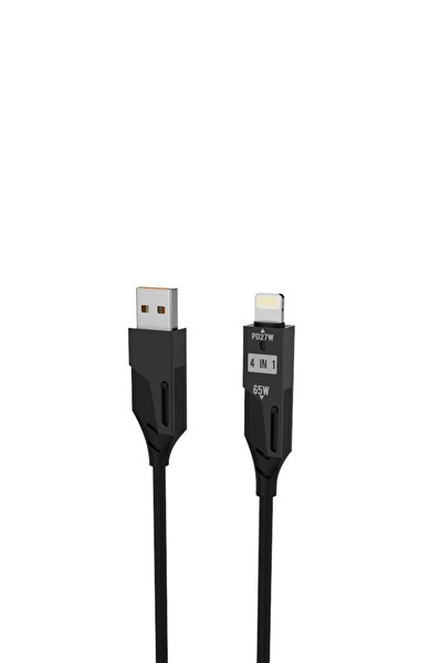 Torima U110 Siyah 4'ü 1 Arada Type-C Lightning USB-A 65W Süper Hızlı Akordiyonlu Şarj Kablosu