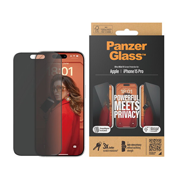 Panzerglass iPhone 15 Pro - Ultra-Wide Fit Çerçeve Aparatlı Gizli Hayalet Ekran Koruyucu