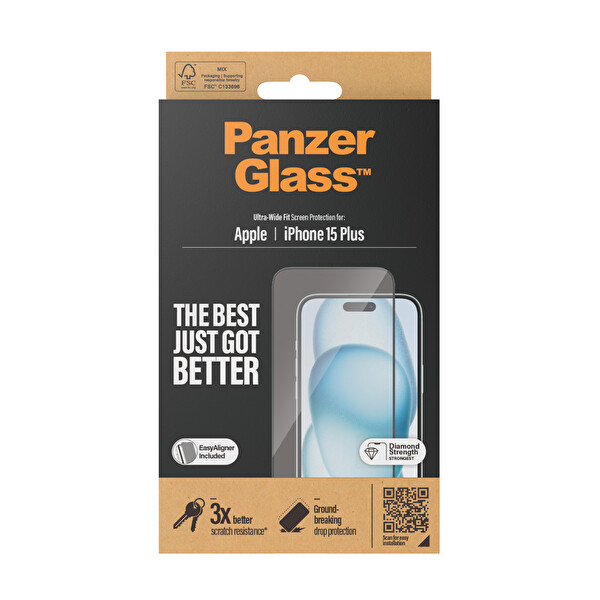 Panzerglass iPhone 15 Plus - Ultra-Wide Fit Çerçeve Aparatlı Ekran Koruyucu