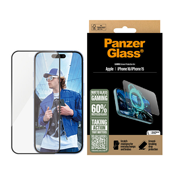 Panzerglass Gaming iPhone 16 - 15 Ultra-Wide Fit Tam Koruma Çerçeve Aparatlı Ekran Koruyucu