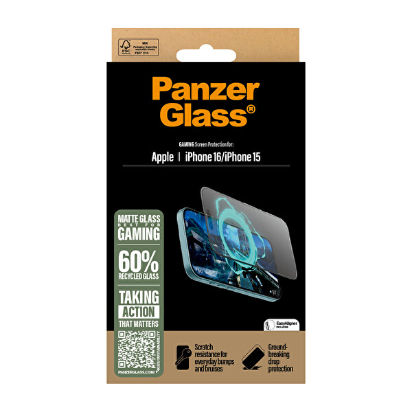 Panzerglass Gaming iPhone 16 - 15 Ultra-Wide Fit Tam Koruma Çerçeve Aparatlı Ekran Koruyucu