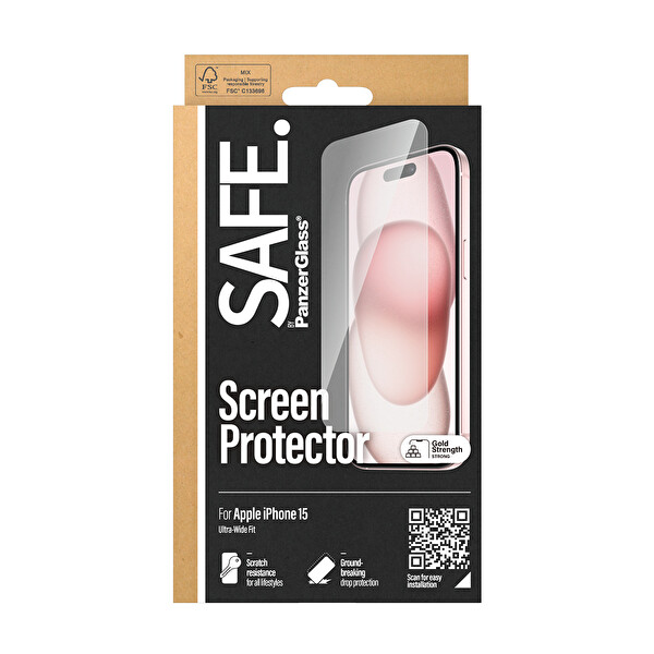 Panzerglass Safe by Panzerglass iPhone 15 - Ultra-Wide Fit Çerçeve Aparatlı Tam Koruma Ekran Koruyucu