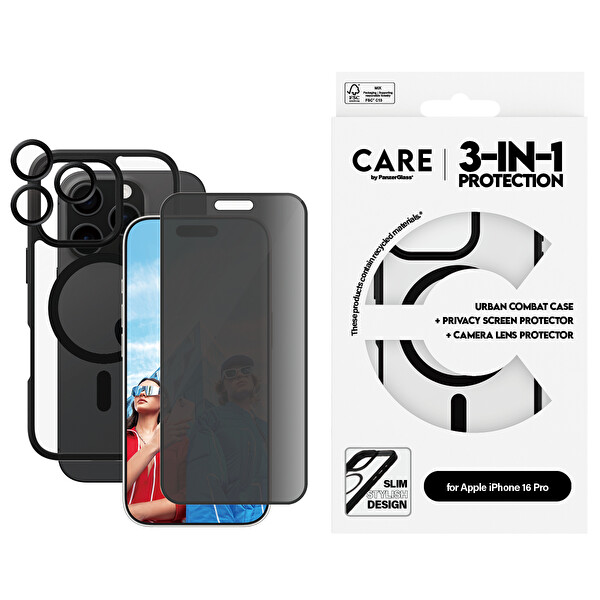 Panzerglass Care by Panzerglass Flagship iPhone 16 Pro 3'lü Çerçeve Aparatlı Gizli Hayalet Ekranlı Set