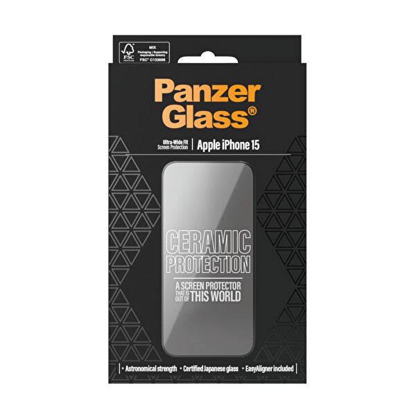 Panzerglass iPhone 15 Ultra-Wide Fit Tam Koruma Çerçeve Aparatlı Seramik Ekran Koruyucu