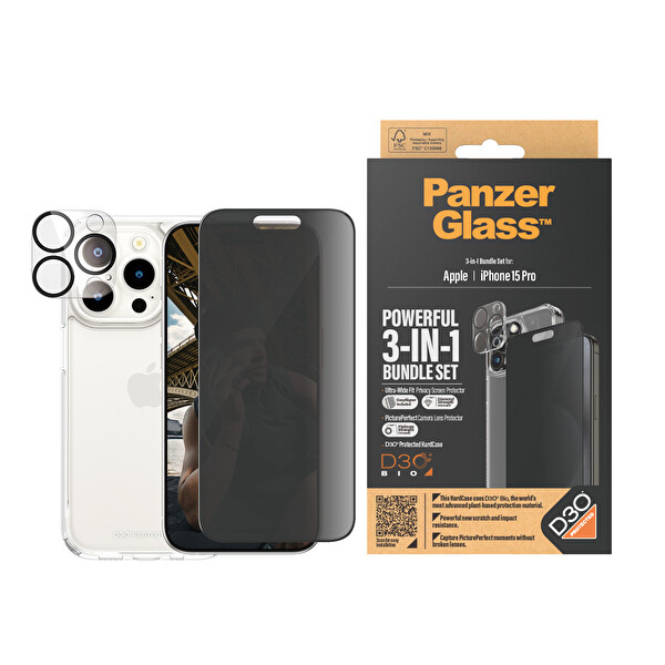 Panzerglass iPhone 15 Pro Gizli Hayalet 3'lü Çerçeve Aparatlı Telefon Koruma Set