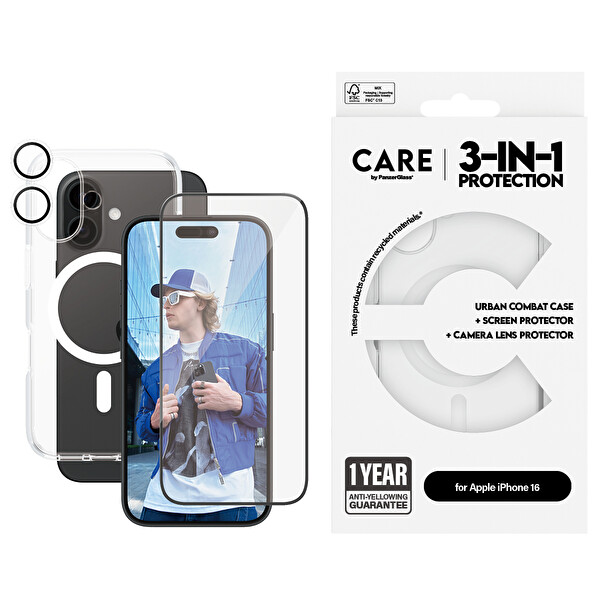 Panzerglass Care by Panzerglass Flagship iPhone 16 3'lü Çerçeve Aparatlı Çerçeve Aparatlı Telefon Koruma Seti