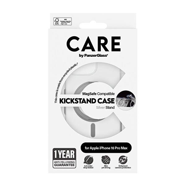 Panzerglass Care by Panzerglass Feature iPhone 16 Pro Max Gümüş MagSafe Uyumlu Ayaklıklı Şeffaf Telefon Kılıfı