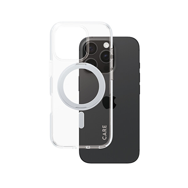 Panzerglass Care by Panzerglass Feature iPhone 16 Pro MagSafe Uyumlu Şeffaf Gümüş Ayaklı Telefon Kılıfı