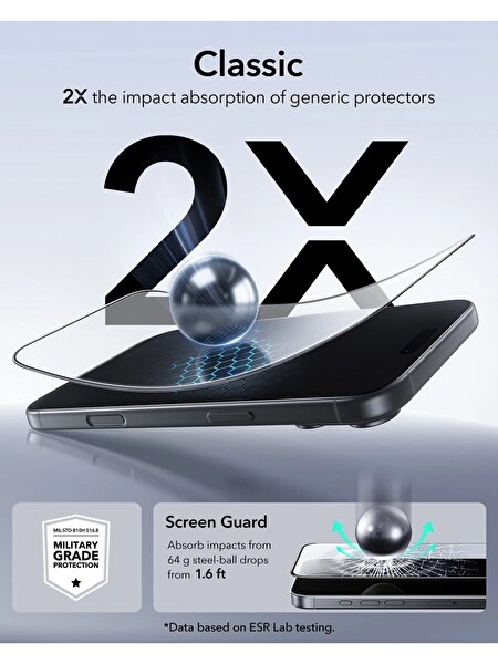 ESR Apple iPhone 17 UltraFit Classic Kolay Uygulama Aparatlı 2 Adet Cam Ekran Koruyucu