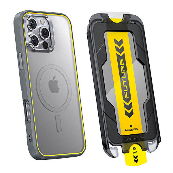 Aohi The Future iPhone 16 Pro Max Kılıfı Natural Titanium Tam Kaplayan Kırılmaz Temperli Camlı Koruma