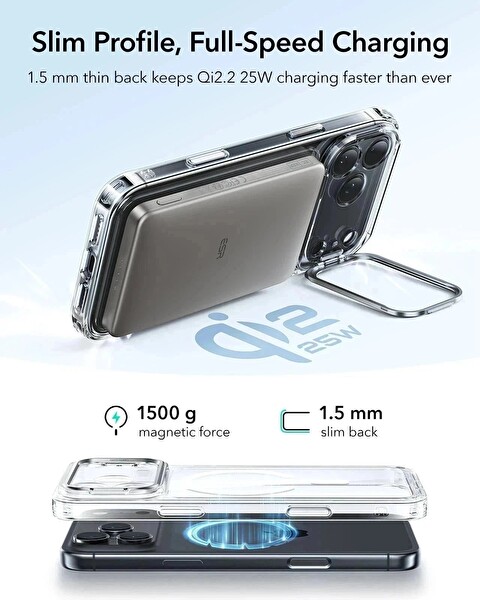 ESR Apple iPhone 17 Pro Max Classic Hybrid Kamera Kontrol Koruma Butonlu Magsafe Standlı Kapak Kılıf Şeffaf