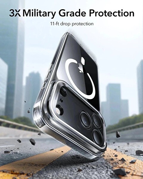 ESR Apple iPhone 17 Pro Classic Hybrid Kamera Kontrol Koruma Butonlu Magsafe Standlı Kapak Kılıf Şeffaf