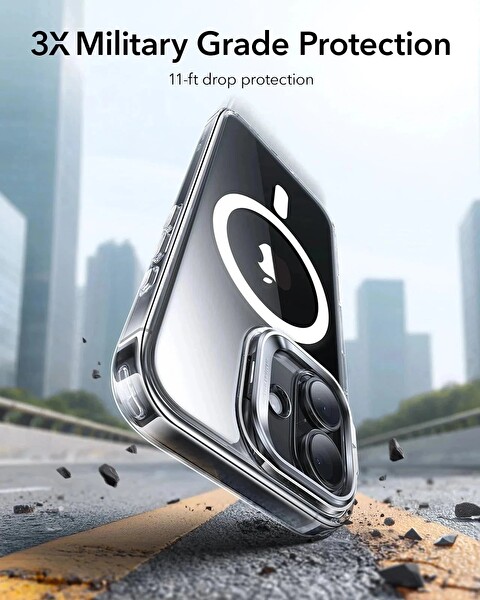 ESR Apple iPhone 17 Classic Hybrid Kamera Kontrol Koruma Butonlu Magsafe Standlı Kapak Kılıf Şeffaf