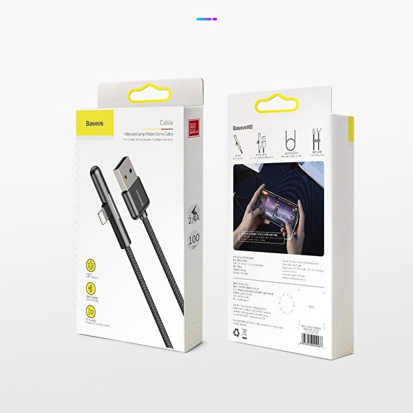 Baseus CAL7C A01 iPhone Oyuncu Şarj USB Kablosu 2.4A 1 M Siyah 6