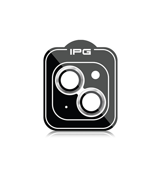 IPG iPhone 14 / 14 Plus için IPG ProLENS Kamera Lens Koruyucu Alüminyum CD Çerçeveli Kırılmaz Cam Gümüş