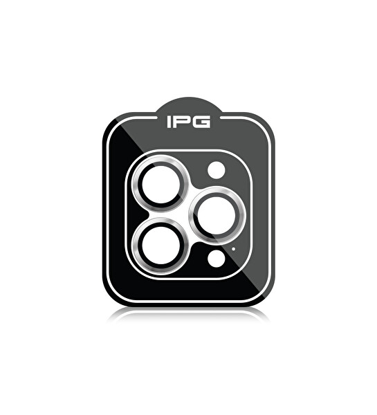 IPG iPhone 15 Pro / Pro Max için IPG ProLENS Kamera Lens Koruyucu Alüminyum CD Çerçeveli Kırılmaz Cam Gümüş