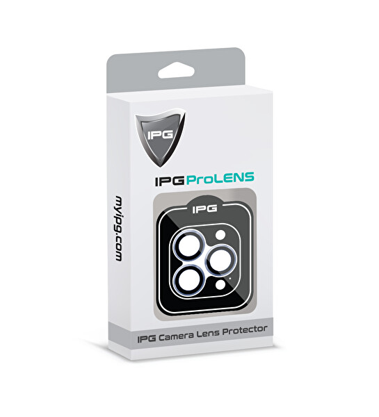 IPG iPhone 14 Pro / Pro Max için IPG ProLENS Kamera Lens Koruyucu Alüminyum CD Çerçeveli Kırılmaz Cam Açık Mavi