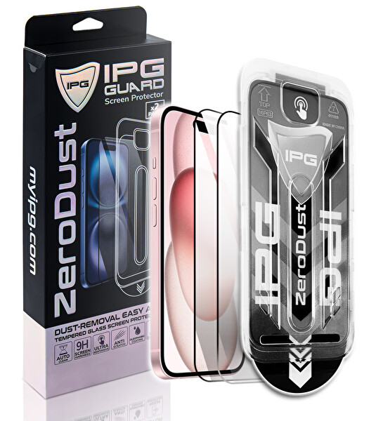 IPG Zero Dust iPhone 15 Plus-16 Plus için Toz Önleyici Aplikatörlü Temperli Cam Koruma - 2 Adet