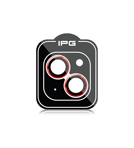 IPG iPhone 14 / 14 Plus için IPG ProLENS Kamera Lens Koruyucu Alüminyum CD Çerçeveli Kırılmaz Cam Kırmızı