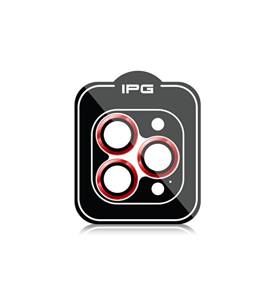 IPG iPhone 15 Pro / Pro Max için IPG ProLENS Kamera Lens Koruyucu Alüminyum CD Çerçeveli Kırılmaz Cam Kırmızı