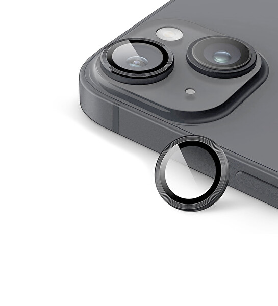 IPG iPhone 14 / 14 Plus için IPG ProLENS Kamera Lens Koruyucu Alüminyum CD Çerçeveli Kırılmaz Cam Uzay Grisi