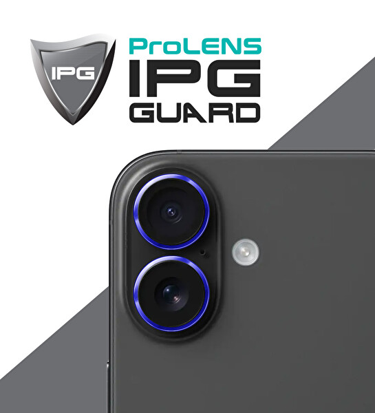 IPG iPhone 16 / 16 Plus için IPG ProLENS Kamera Lens Koruyucu Alüminyum CD Çerçeveli Kırılmaz Cam Mavi